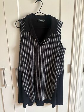 Sympli Black and White Sleeveless Striped Tunic